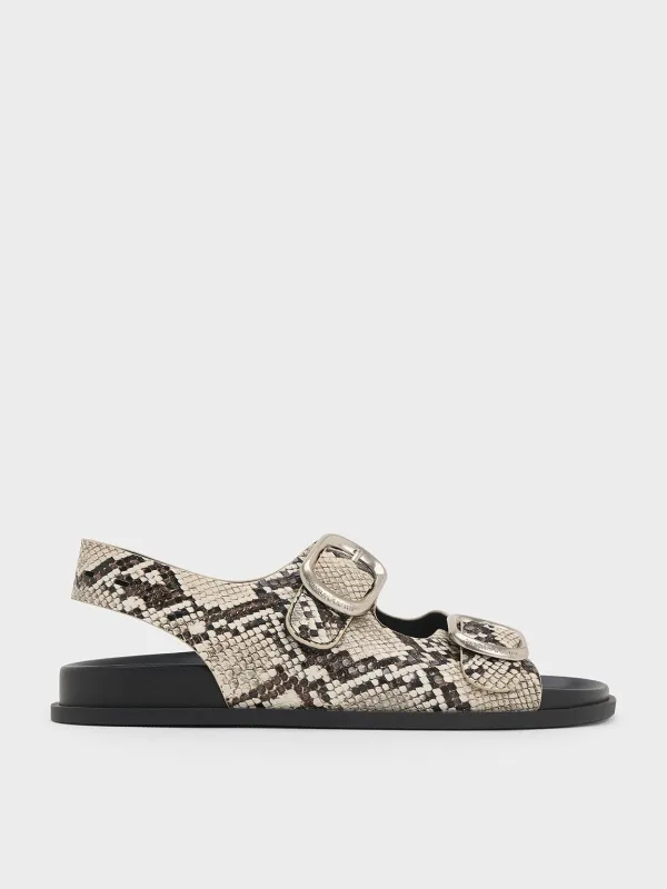 Charles & Keith - Snake-Print Buckled Double-Strap Slingback Sandals sold by Charles & Keith