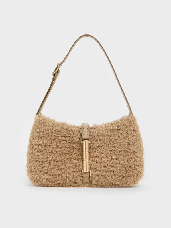 Charles & Keith - Cesia Faux Shearling Metallic-Accent Shoulder Bag sold by Charles & Keith