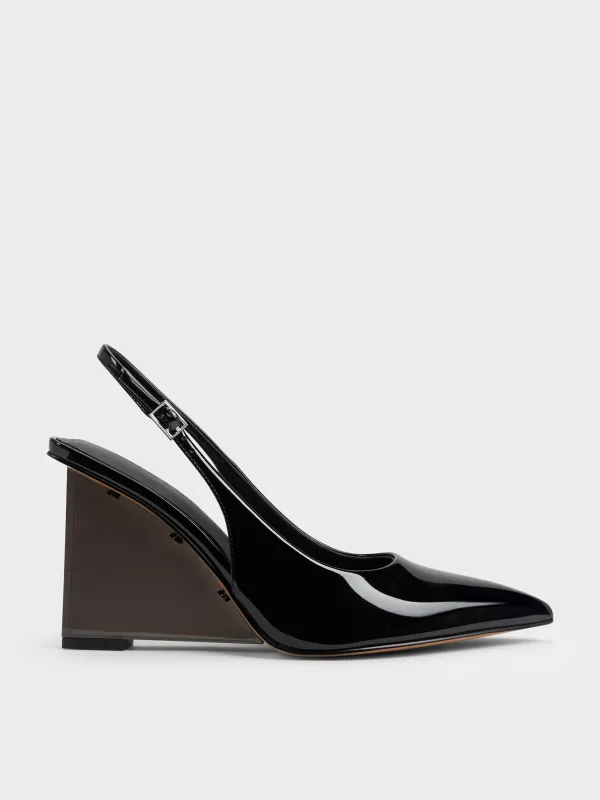 Charles & Keith - Patent Translucent-Heel Slingback Wedges sold by Charles & Keith