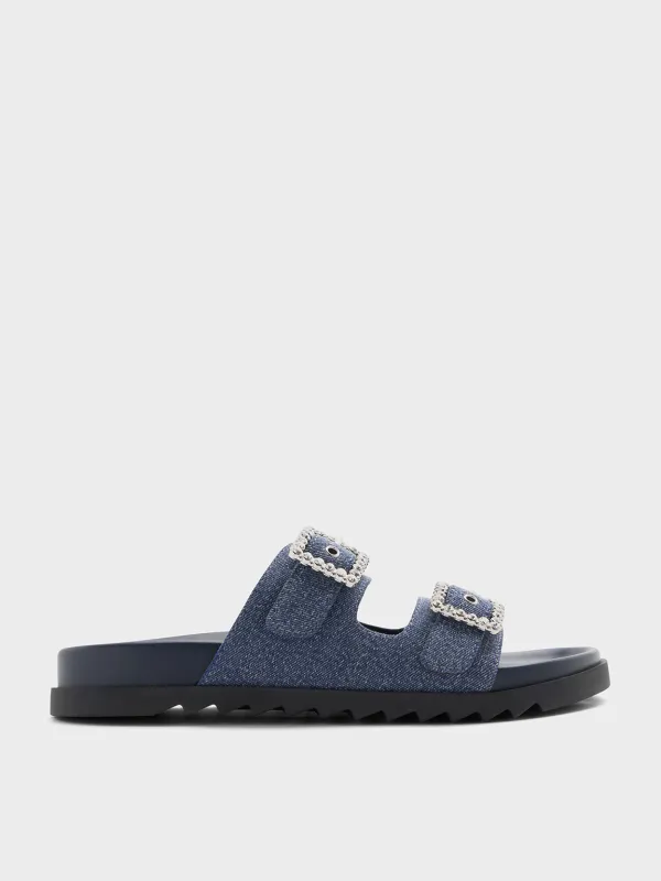 Charles & Keith - Denim Gem-Buckle Double-Strap Sandals sold by Charles & Keith
