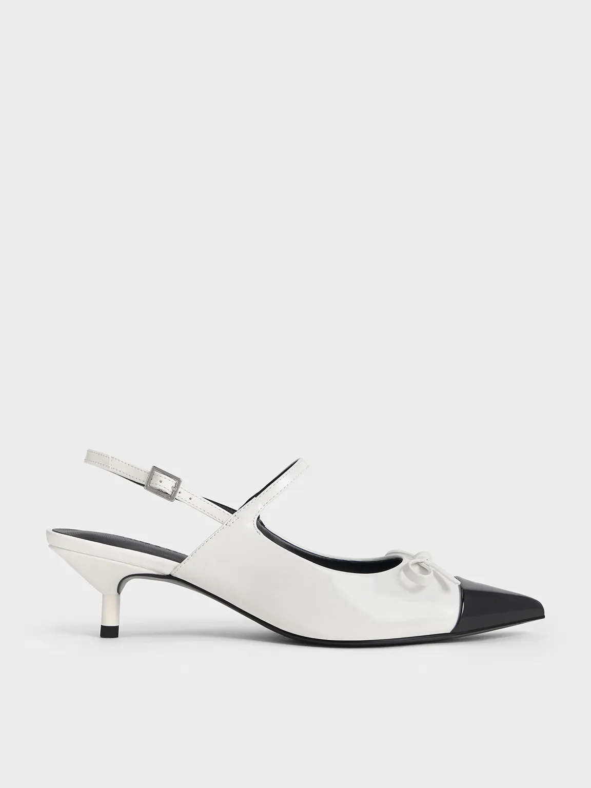 CHARLES & KEITH - Bow Cap-Toe Kitten-Heel Slingback Pumps sold by Charles & Keith