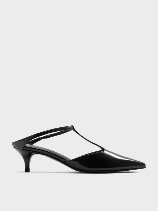 Charles & Keith - T-Bar Pointed-Toe Kitten-Heel Mules sold by Charles & Keith
