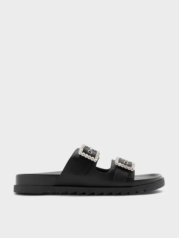 Charles & Keith - Recycled Polyester Gem-Buckle Double-Strap Sandals sold by Charles & Keith