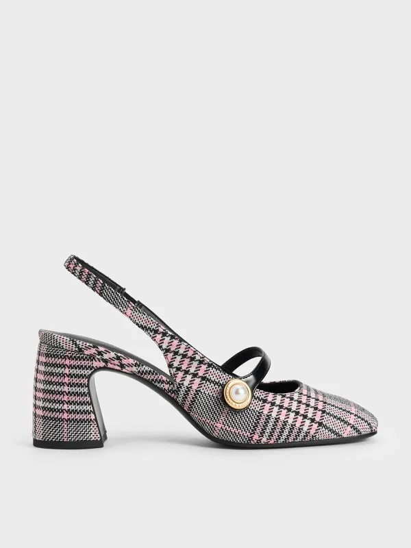 Charles & Keith - Plaid Pearl-Accent Mary Jane Pumps sold by Charles & Keith