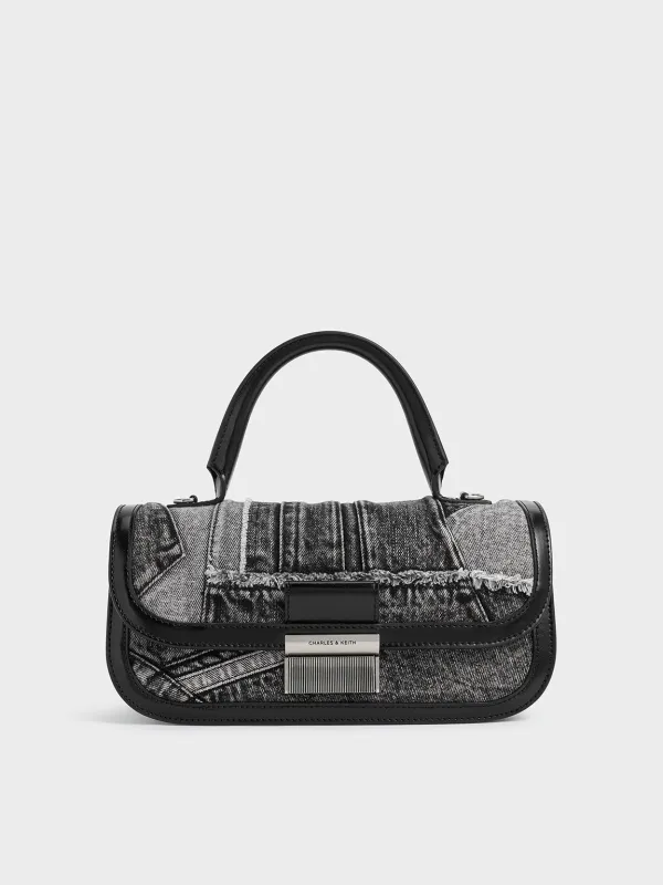 Charles & Keith - Charlot Patchwork Denim Elongated Top Handle Bag sold by Charles & Keith