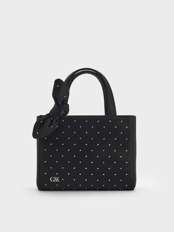 Charles & Keith - Satin Studded Knot-Bow Mini Bag sold by Charles & Keith