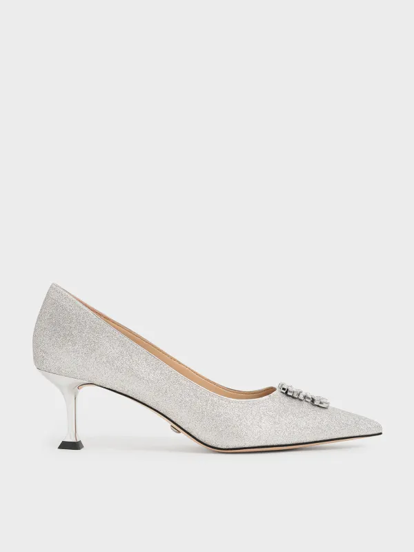 Charles & Keith - Ever Glittered Gem-Embellished Kitten Heel Pumps sold by Charles & Keith
