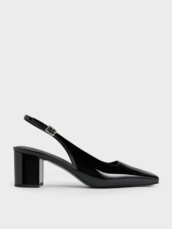 Charles & Keith - Patent Square-Toe Slingback Pumps sold by Charles & Keith