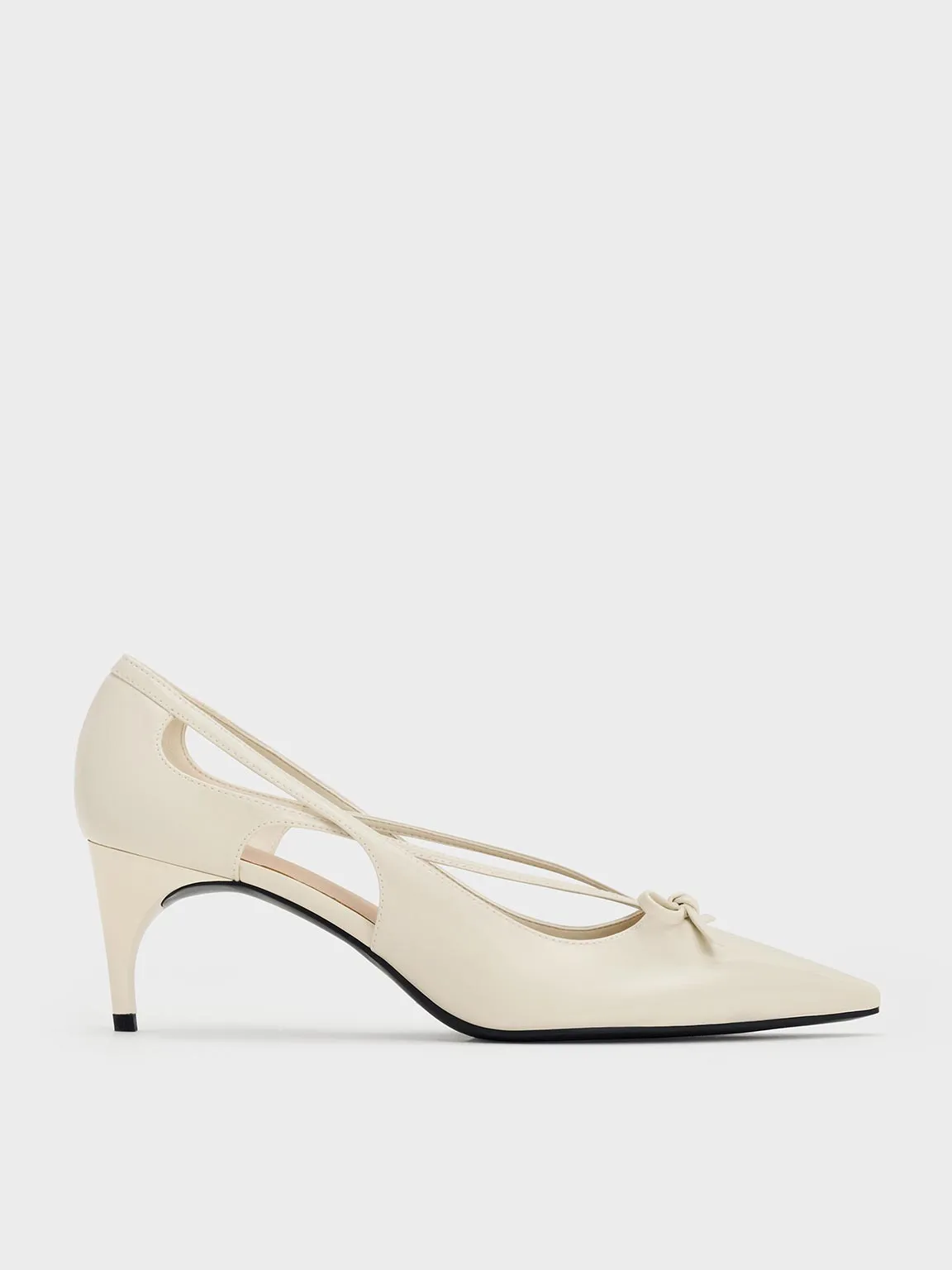 Charles & Keith - Patent Cut-Out Bow Kitten-Heel Pumps sold by Charles & Keith
