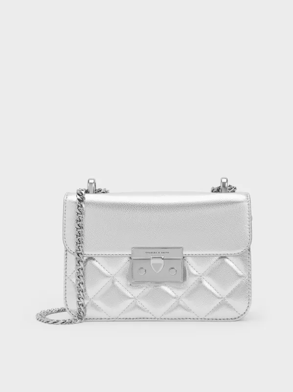 Charles & Keith - Alva Metallic Quilted Chain-Handle Bag sold by Charles & Keith