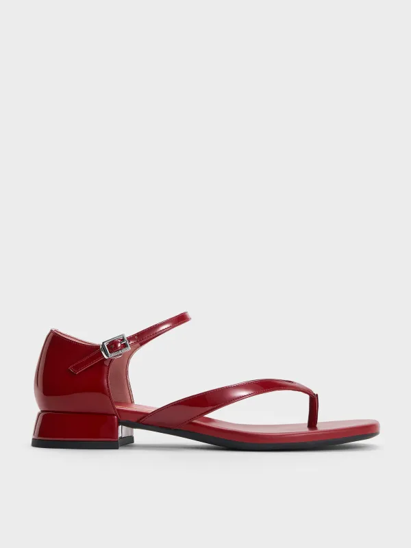 Charles & Keith - Patent Block-Heel Ankle-Strap Thong Sandals sold by Charles & Keith