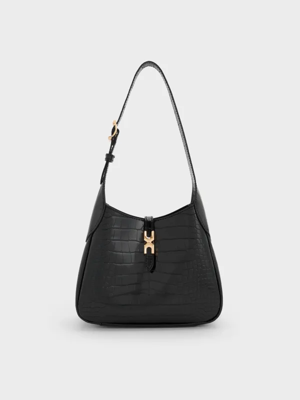 Charles & Keith - Mini Adalyn Croc-Effect Hobo Bag sold by Charles & Keith