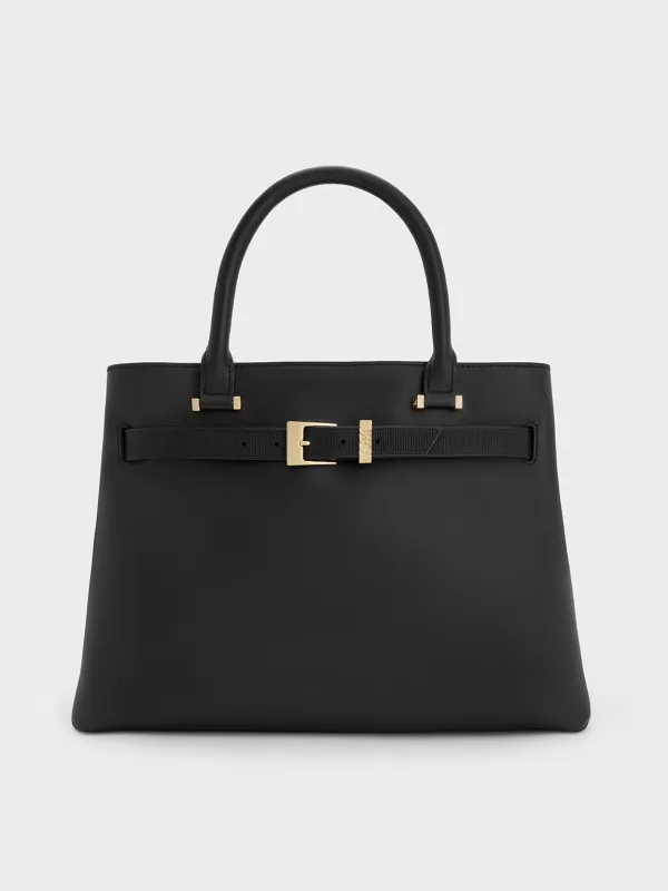 Charles & Keith - Voyager Leather Belted Trapeze Tote Bag sold by Charles & Keith