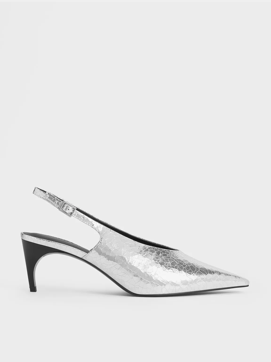 Charles & Keith - Metallic Crinkle-Effect Pointed-Toe High-Vamp Slingback Pumps sold by Charles & Keith