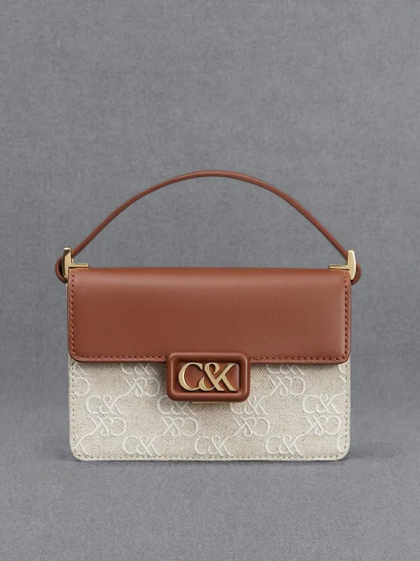 Charles & Keith - Leather & Canvas Two-Tone Boxy Bag sold by Charles & Keith