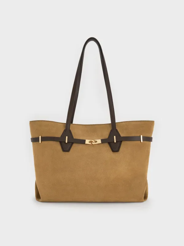 Charles & Keith - Arlet Recycled Suede Double-Handle Belted Tote Bag sold by Charles & Keith