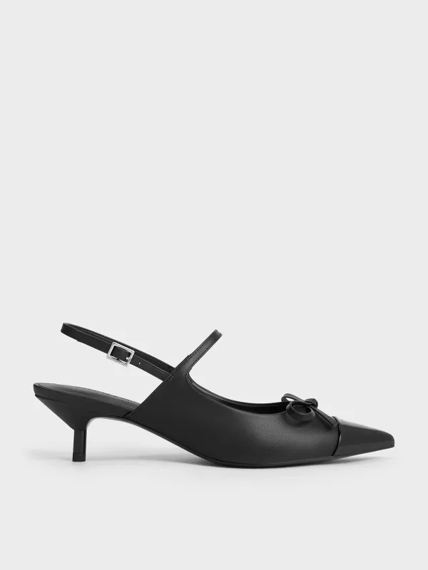 Charles & Keith - Bow Cap-Toe Kitten-Heel Slingback Pumps sold by Charles & Keith
