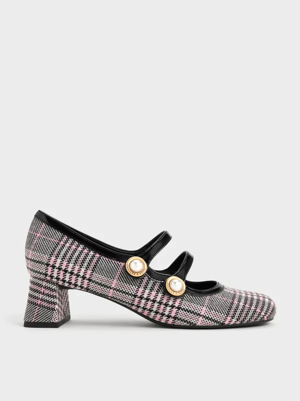 Charles & Keith - Plaid Pearl-Buckle Mary Jane Pumps sold by Charles & Keith