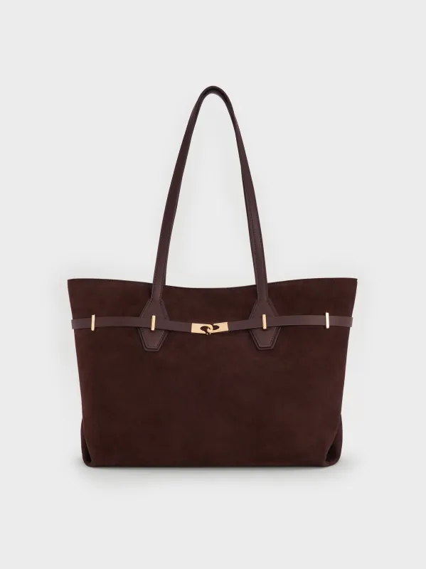Charles & Keith - Arlet Recycled Suede Double-Handle Belted Tote Bag sold by Charles & Keith