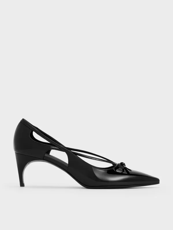 Charles & Keith - Patent Cut-Out Bow Kitten-Heel Pumps sold by Charles & Keith