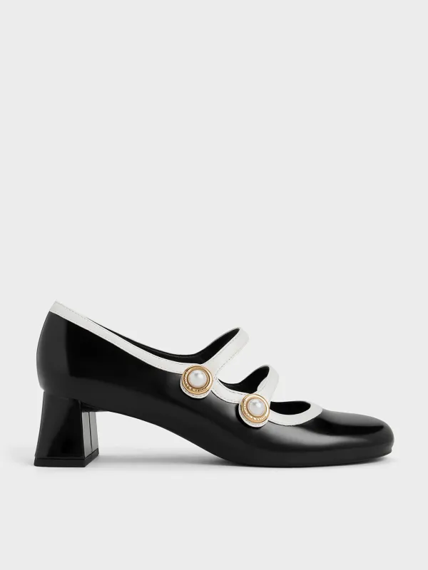 Charles & Keith - Pearl-Buckle Two-Tone Mary Jane Pumps sold by Charles & Keith