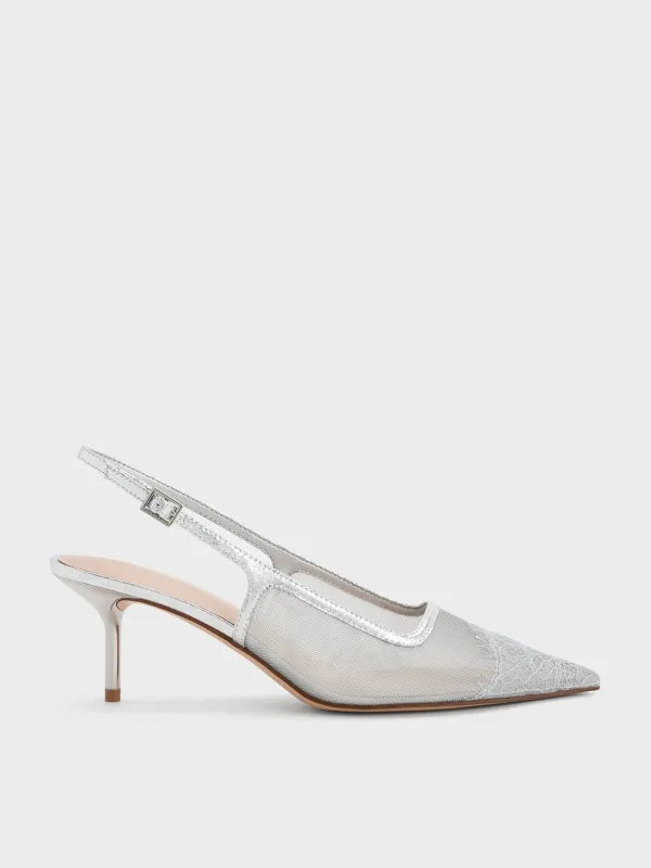 Charles & Keith - Mesh & Lace Pointed-Toe Slingback Pumps sold by Charles & Keith