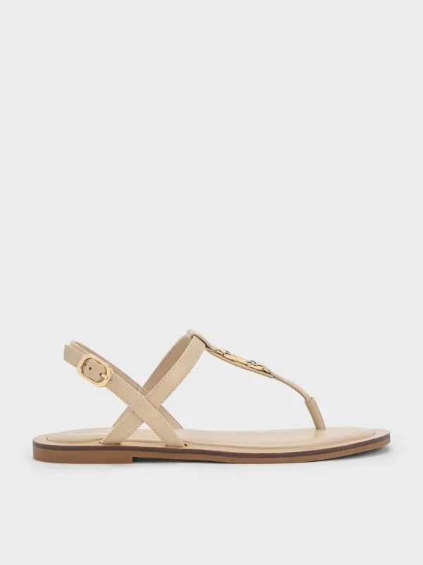 Charles & Keith - Trifina Metallic-Accent Thong Sandals sold by Charles & Keith