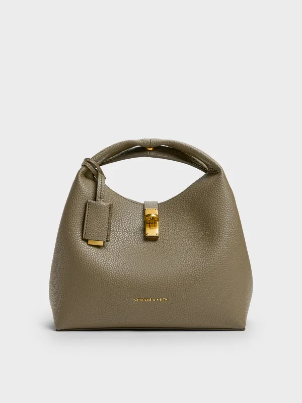 Charles & Keith - Chance Recycled Leather Turn-Lock Bucket Bag sold by Charles & Keith