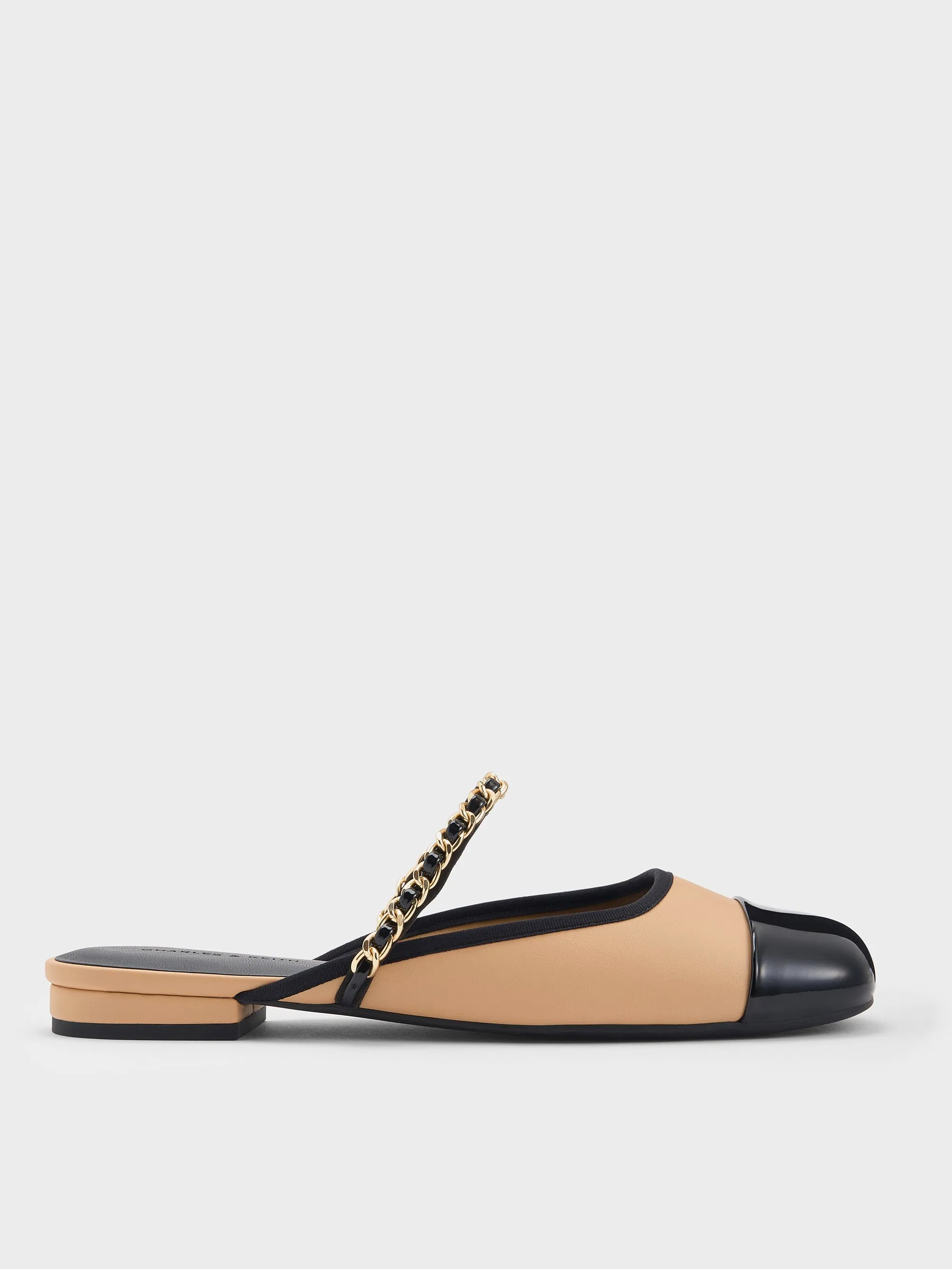 Charles & Keith - Patent Two-Tone Chain-Strap Mules sold by Charles & Keith
