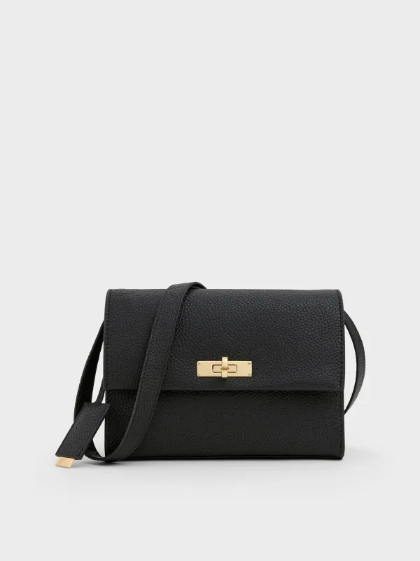 Charles & Keith - Chance Recycled Leather Turn-Lock Crossbody Bag sold by Charles & Keith