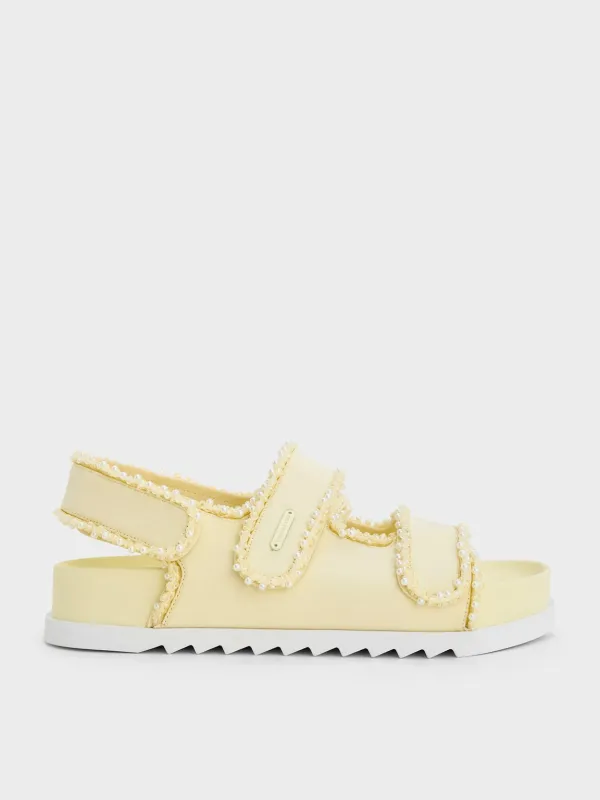 Charles & Keith - Pearl-Embellished Flatform Sandals made by Charles & Keith