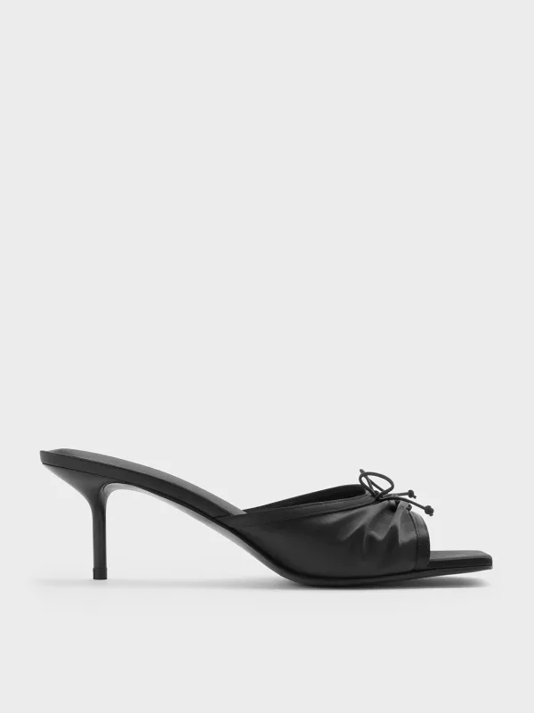 Charles & Keith - Sadira Satin Ruched Bow Heeled Mules sold by Charles & Keith