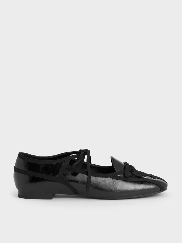 Charles & Keith - Crinkle-Effect Lace-Up Bow Ballet Flats sold by Charles & Keith