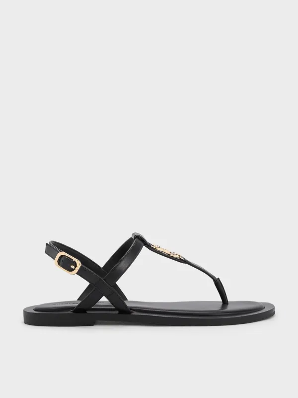 Charles & Keith - Trifina Metallic-Accent Thong Sandals sold by Charles & Keith