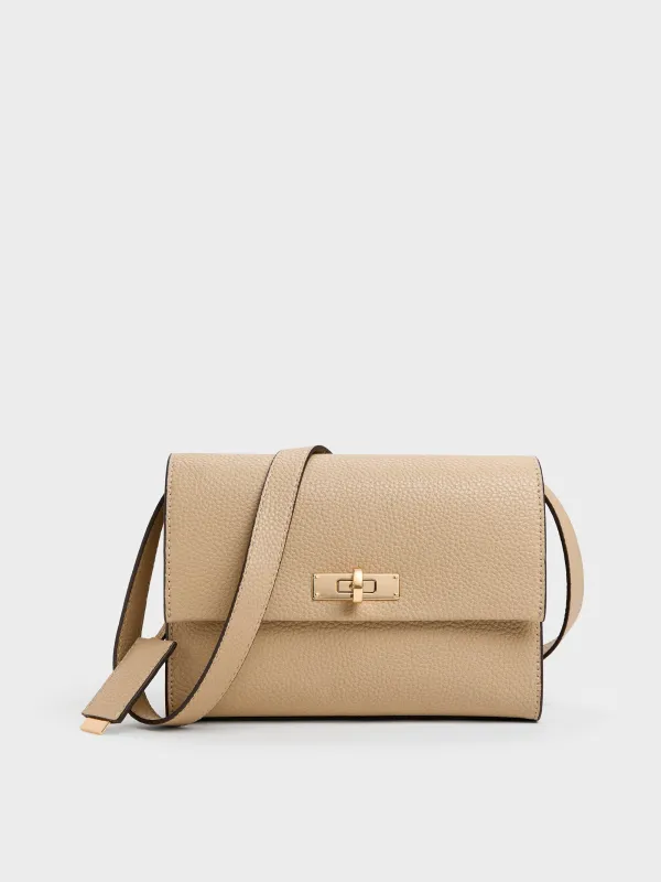 Charles & Keith - Chance Recycled Leather Turn-Lock Crossbody Bag sold by Charles & Keith