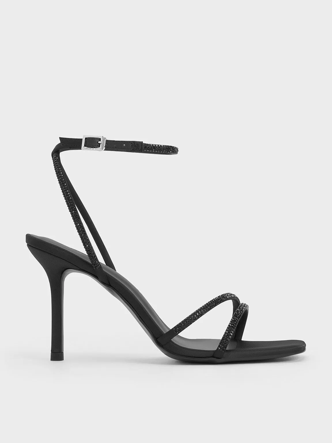 Charles & Keith - Satin Crystal-Embellished Stiletto-Heel Sandals sold by Charles & Keith