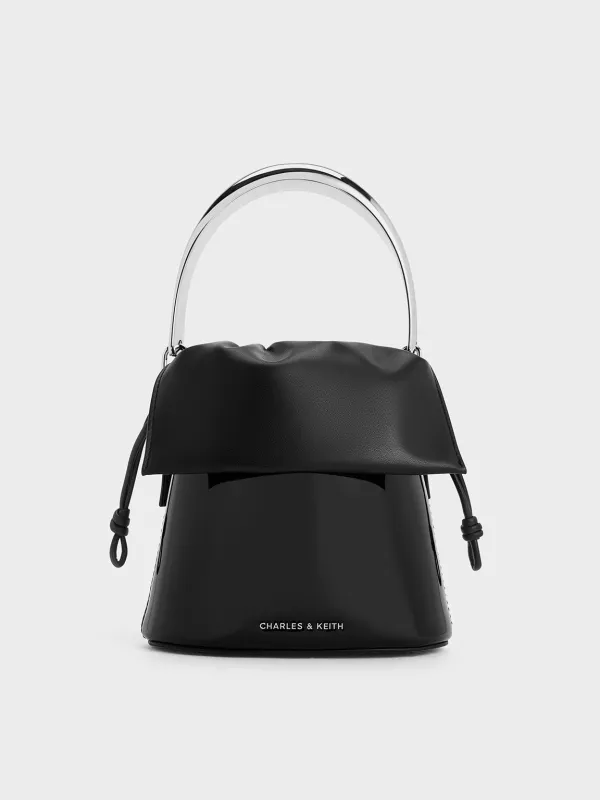 Charles & Keith - Patent Ruched-Flap Drawstring Bucket Bag sold by Charles & Keith