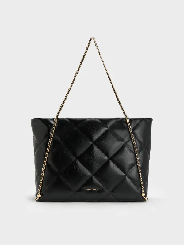 Charles & Keith - Apfra Quilted Chain-Embellished Tote Bag sold by Charles & Keith