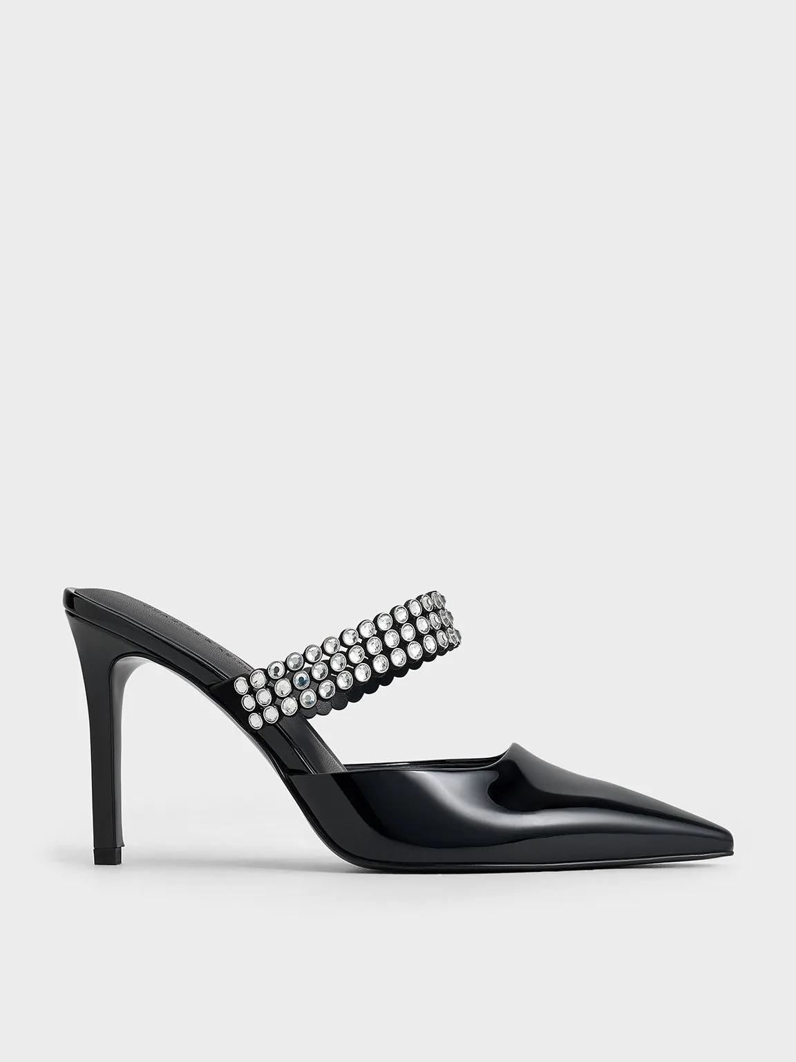 Charles & Keith - Patent Crystal-Embellished Heeled Mules sold by Charles & Keith