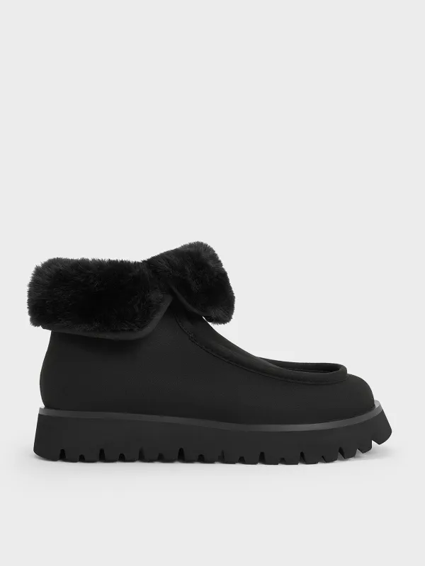 Charles & Keith - Textured Fur-Lined Ridged-Sole Ankle Boots sold by Charles & Keith