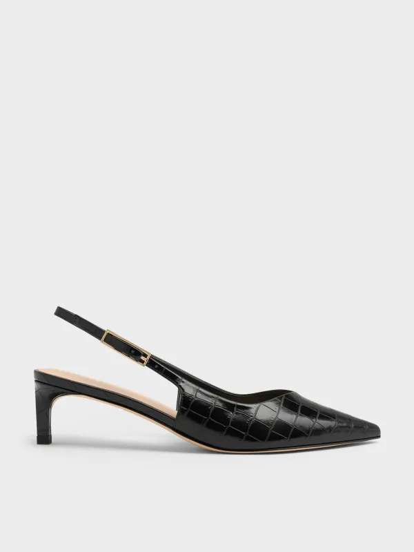 Charles & Keith - Luciana Croc-Effect Slingback Kitten Heels sold by Charles & Keith