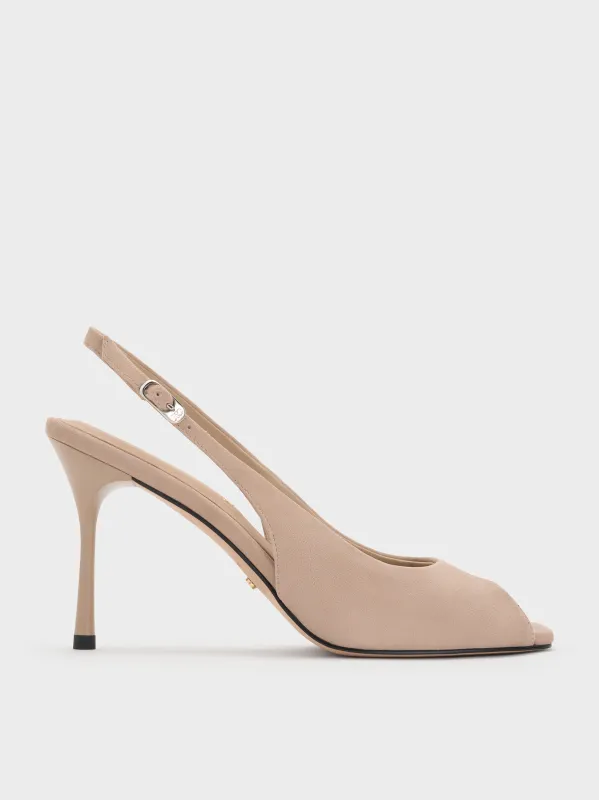 Charles & Keith - Kyra Suede Peep-Toe Slingback Heels sold by Charles & Keith