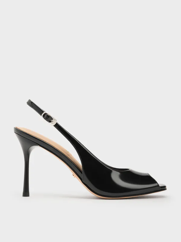 Charles & Keith - Kyra Leather Peep-Toe Slingback Heels sold by Charles & Keith
