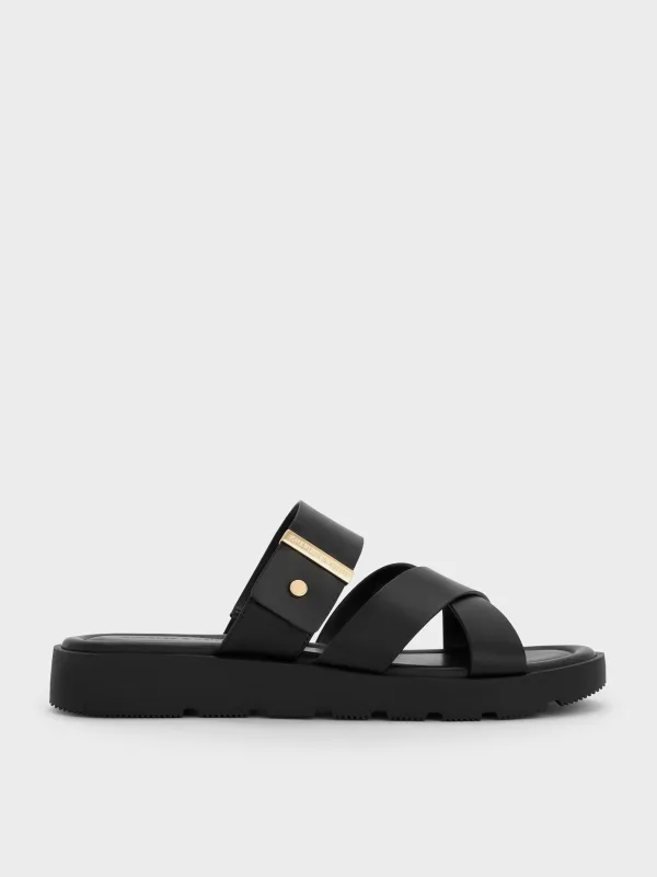 Charles & Keith - Metallic-Accent Crossover Slides made by Charles & Keith