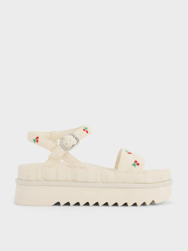 Charles & Keith - Cherry-Print Flatform Ankle-Strap Sandals made by Charles & Keith