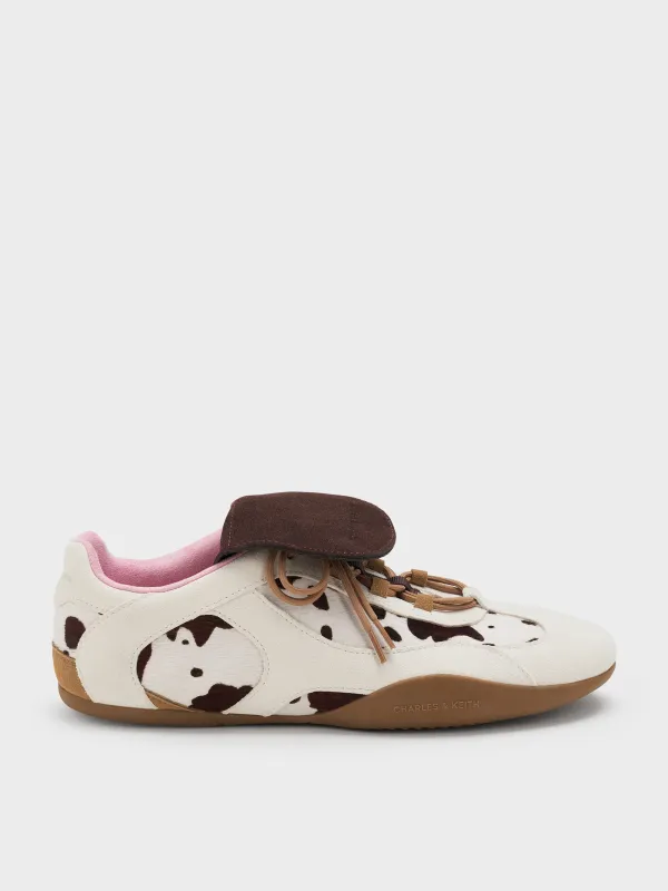 Charles & Keith - Calf Hair & Suede Cow-Print Top-Flap Sneakers sold by Charles & Keith