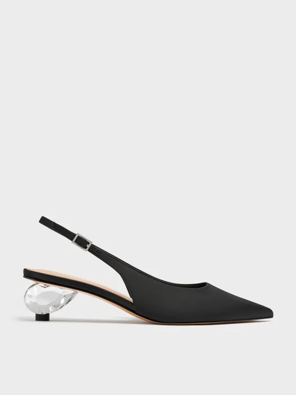 Charles & Keith - Satin Pointed-Toe Crystal-Heel Slingback Pumps sold by Charles & Keith