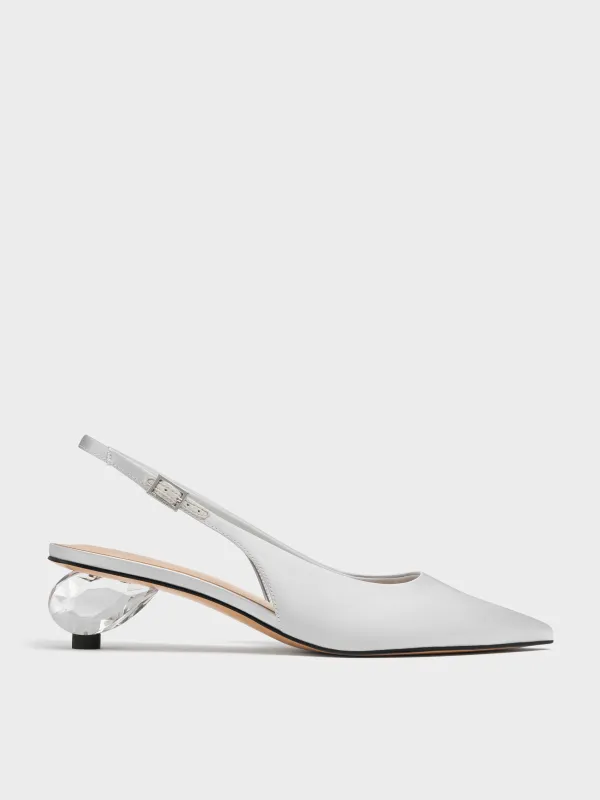Charles & Keith - Satin Pointed-Toe Crystal-Heel Slingback Pumps sold by Charles & Keith