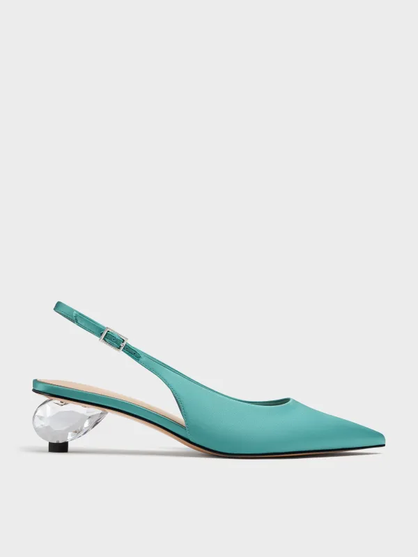 Charles & Keith - Satin Pointed-Toe Crystal-Heel Slingback Pumps sold by Charles & Keith