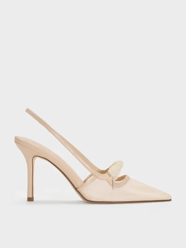 Charles & Keith - Venetia Mesh Bow Pointed Slingback Pumps sold by Charles & Keith
